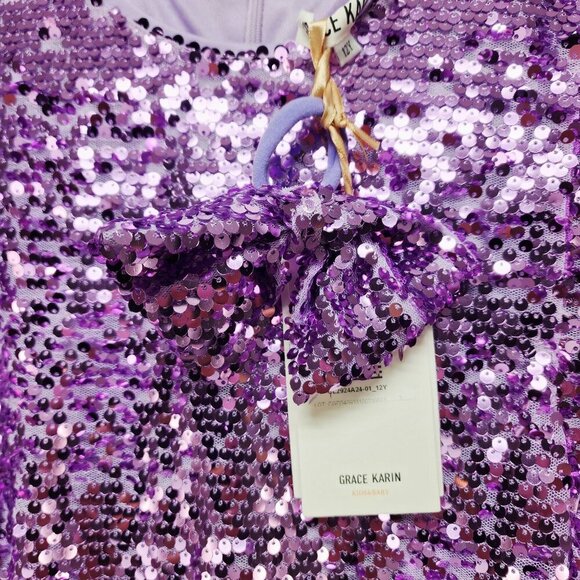 Grace Karin Girls Sequined Purple Party Dress Size 12Y - Picture 3 of 10